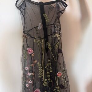 Zara Black Floral Embroidered Midi Dress